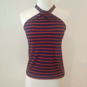 Ann Taylor Navy and Red Rope Stripe Halter Top